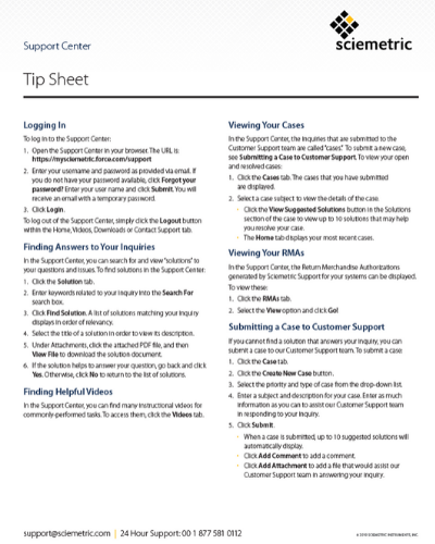 Support Center Tip Sheet cover
