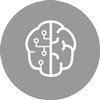 Icon with a drawing of half a brain with a circuit board for the other half