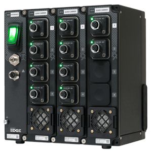 Image of Sciemetric EDGE with ten modules inserted, two empty channels and a power system attached.