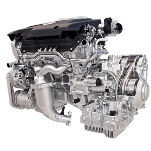 image of a modern car engine on a white background