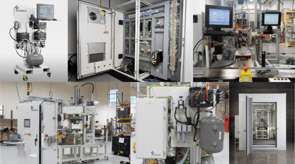A collage of different types of leak test machines