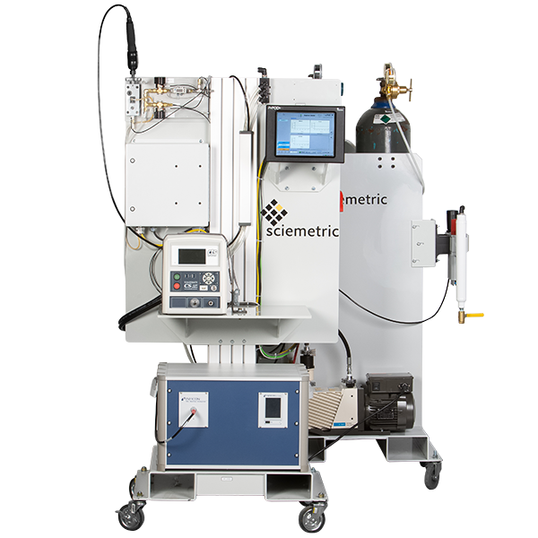 Image of a leak test cart with a CTS leak tester and sigPOD. Helium tanks visible on the back.