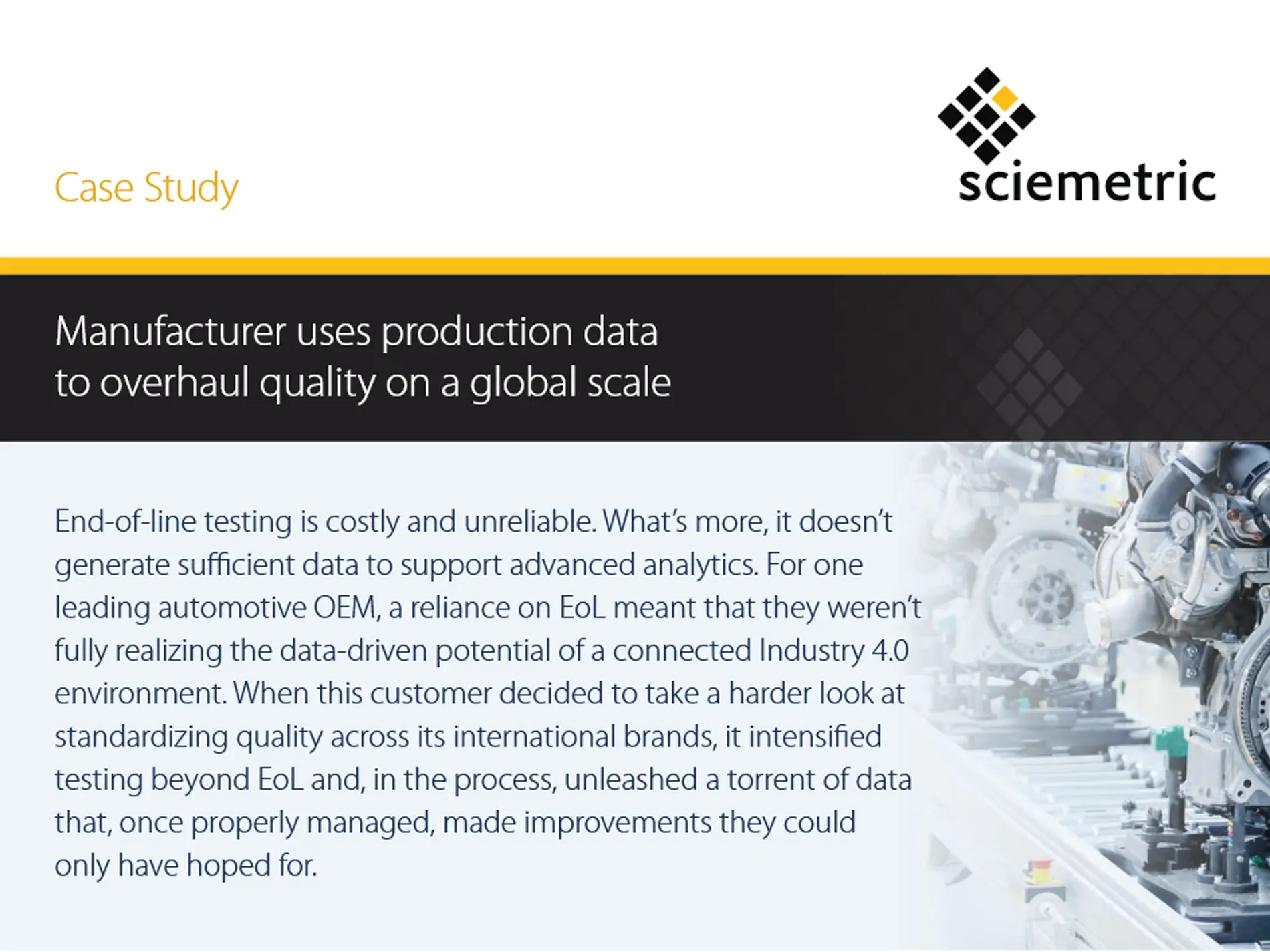 Top part of case study document with text and a car engine in the background