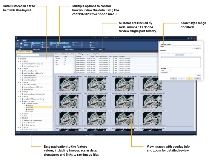 Sciemetric Studio screen with machine vision images