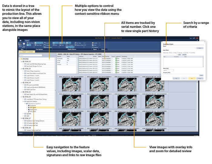 Sciemetric Studio screen with machine vision images