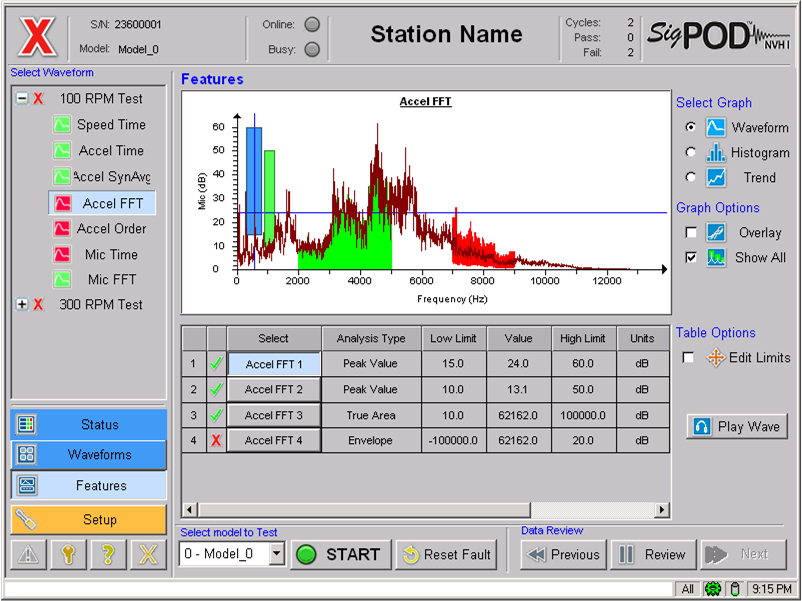 sigPOD NVH screen showing features